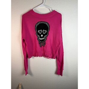 Y2K Cyber Punk Sweater Skull Goth Emo Halloween Large 11 13 Distressed  Goth